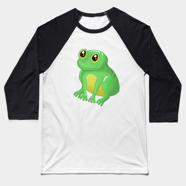 Cute Green Frog Baseball T-Shirt by Purrfect